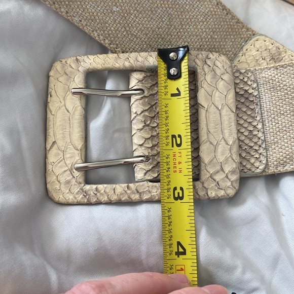 Vintage Metallic canvas snakeskin leather bone nude wide Waist Statement Belt - Picture 8 of 10